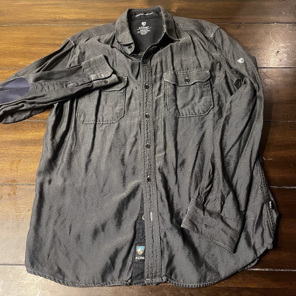 Kuhl Long Sleeve Shirt Medium Button Like Light Charcoal Color Elbow patch